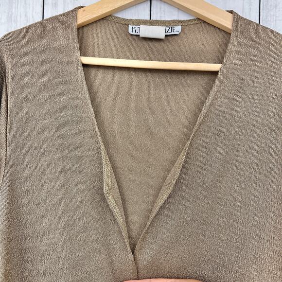 K T McKenzie MEDIUM VINTAGE Brownish Gold Long Sleeve Duster Cardigan Sweater - Picture 3 of 7